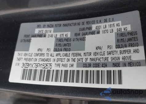 2015 Mazda Mazda3 I Sport z USA, uszkodzony, nr VIN 3MZBM1K78FM152575